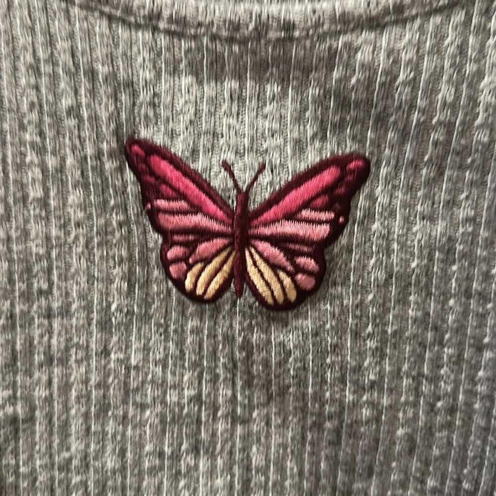 Justice Girls Gray Butterfly Embroidered Cardigan 2-Piece Set Girls Size S (7/8)